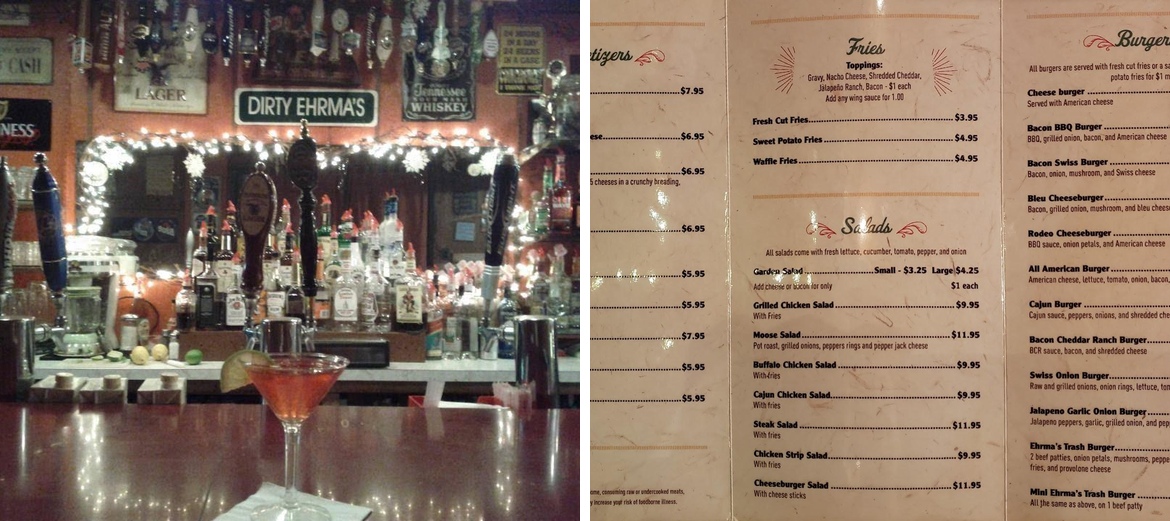 Dirty Ehrma's Cornerside Tavern Menu